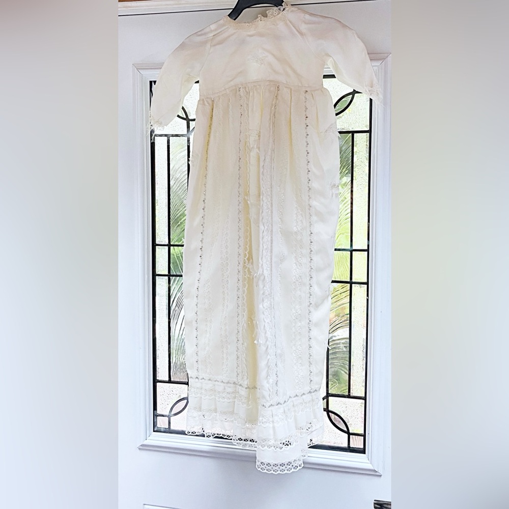 Christening Long Gown Dress Babe White Ivory